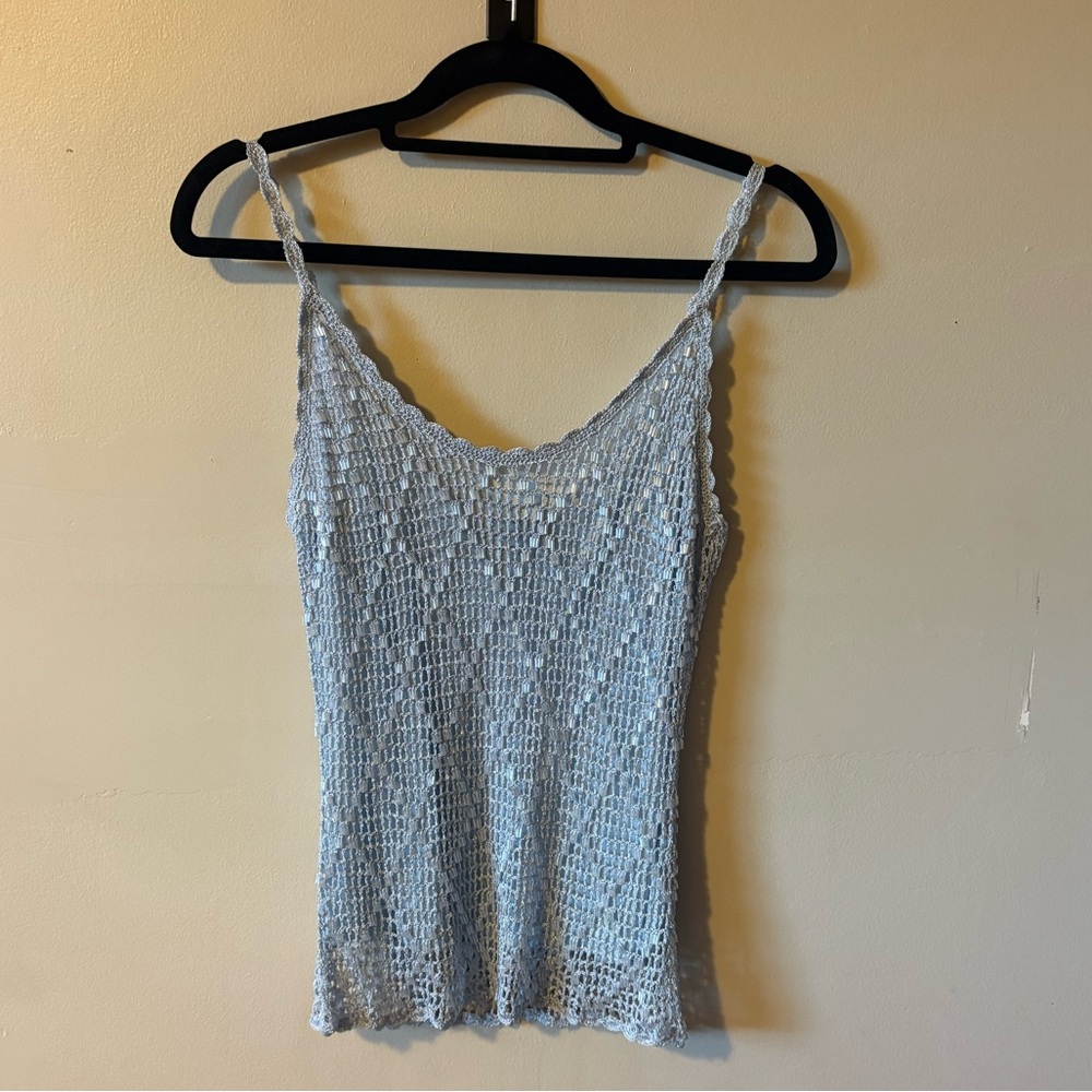 Le Chateau silver sequinned scalloped edge going out camisole top